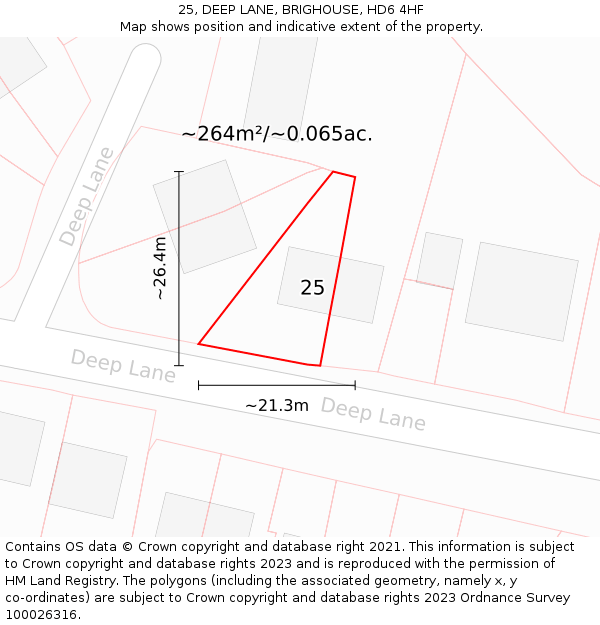 25, DEEP LANE, BRIGHOUSE, HD6 4HF: Plot and title map