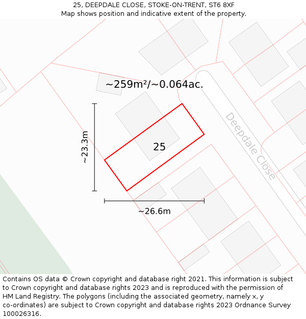 25, DEEPDALE CLOSE, STOKE-ON-TRENT, ST6 8XF: Plot and title map