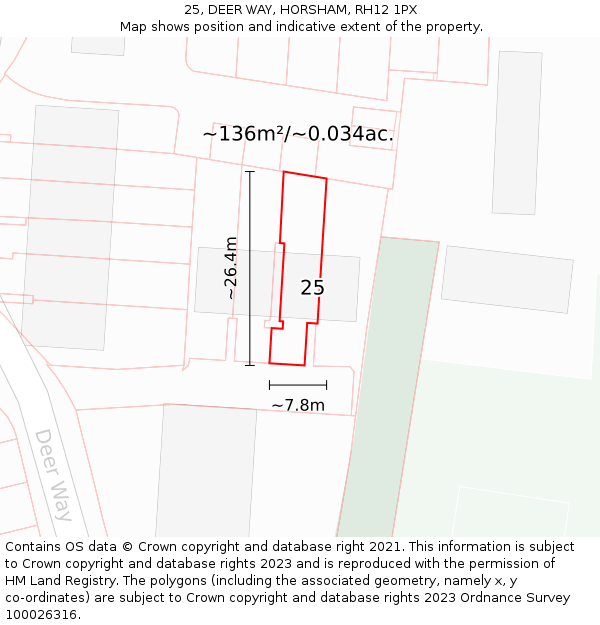 25, DEER WAY, HORSHAM, RH12 1PX: Plot and title map