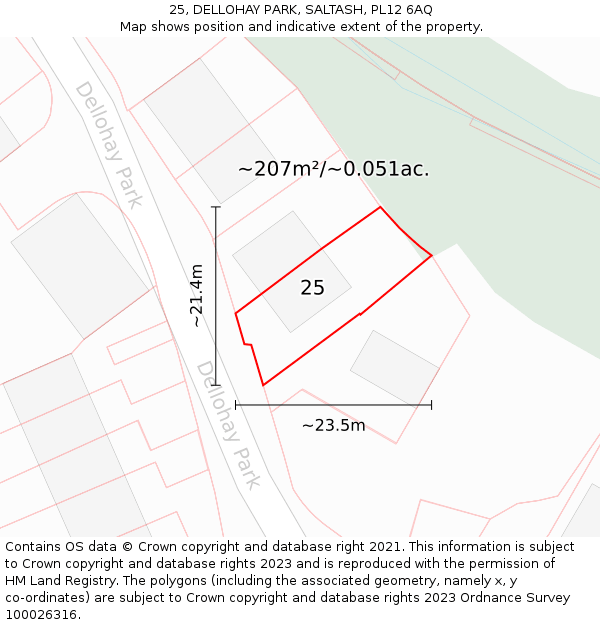 25, DELLOHAY PARK, SALTASH, PL12 6AQ: Plot and title map