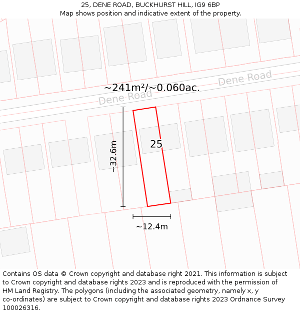 25, DENE ROAD, BUCKHURST HILL, IG9 6BP: Plot and title map