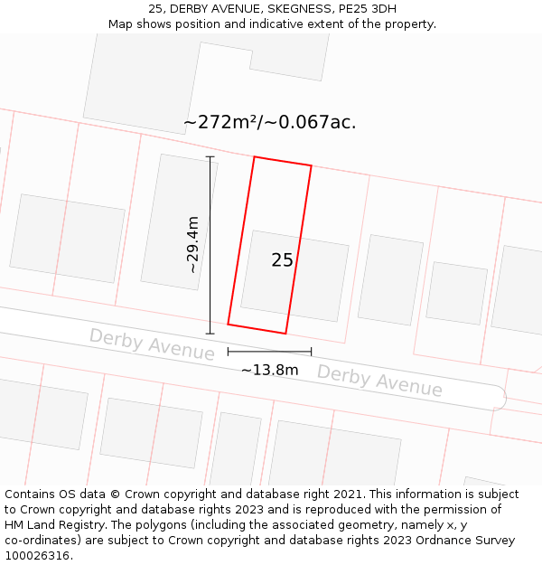 25, DERBY AVENUE, SKEGNESS, PE25 3DH: Plot and title map