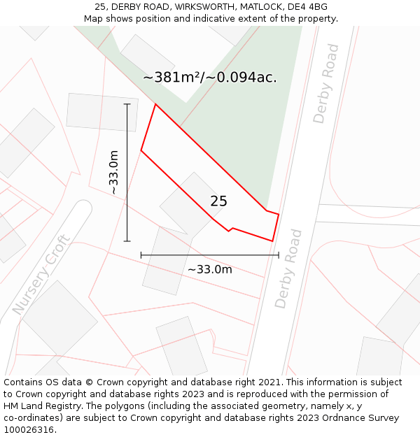 25, DERBY ROAD, WIRKSWORTH, MATLOCK, DE4 4BG: Plot and title map