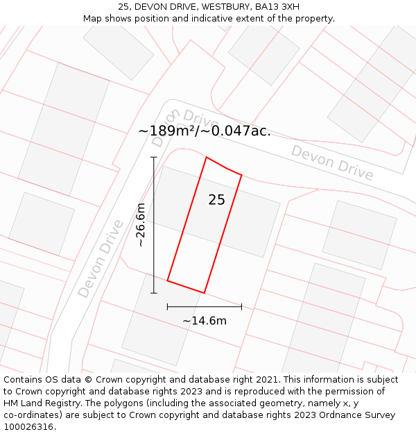 25, DEVON DRIVE, WESTBURY, BA13 3XH: Plot and title map