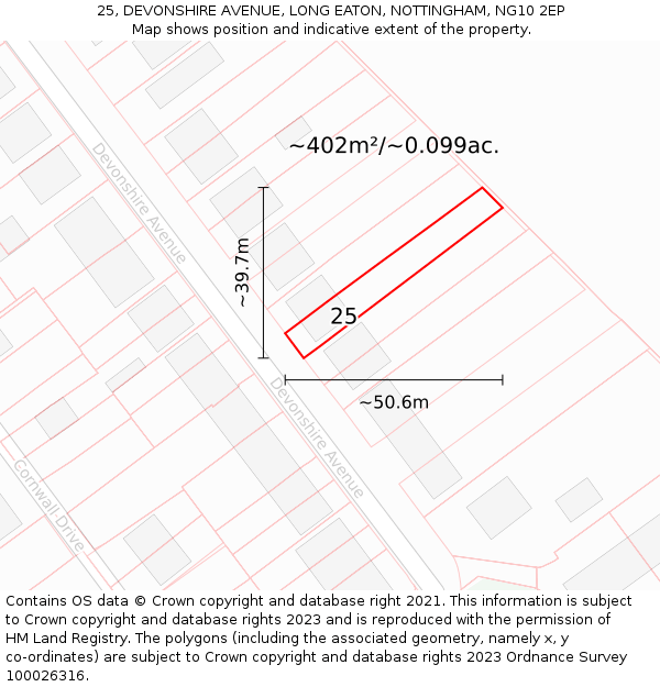 25, DEVONSHIRE AVENUE, LONG EATON, NOTTINGHAM, NG10 2EP: Plot and title map