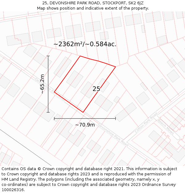 25, DEVONSHIRE PARK ROAD, STOCKPORT, SK2 6JZ: Plot and title map