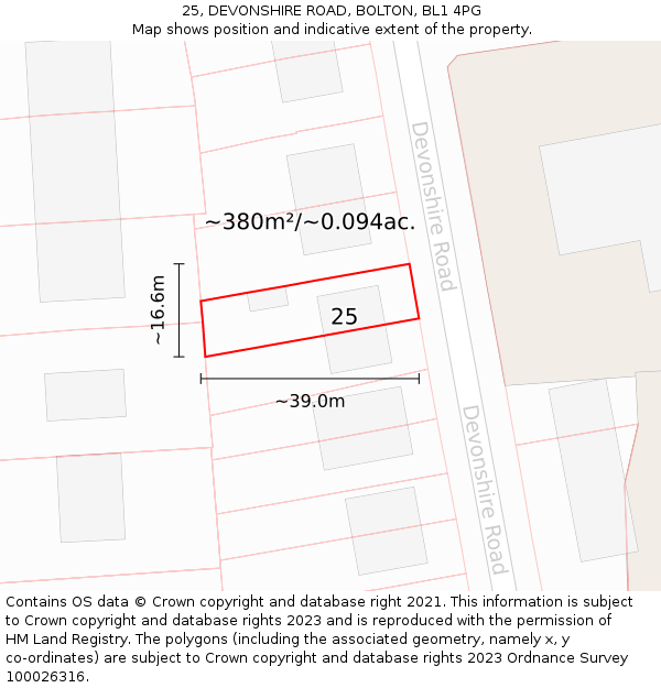 25, DEVONSHIRE ROAD, BOLTON, BL1 4PG: Plot and title map