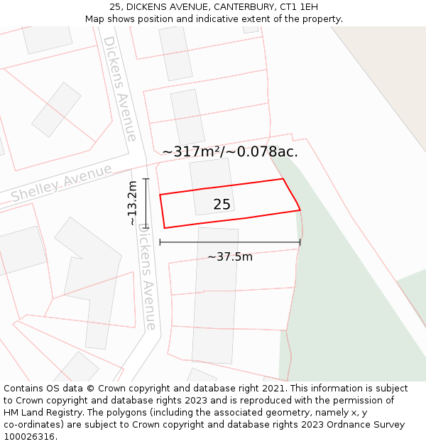 25, DICKENS AVENUE, CANTERBURY, CT1 1EH: Plot and title map