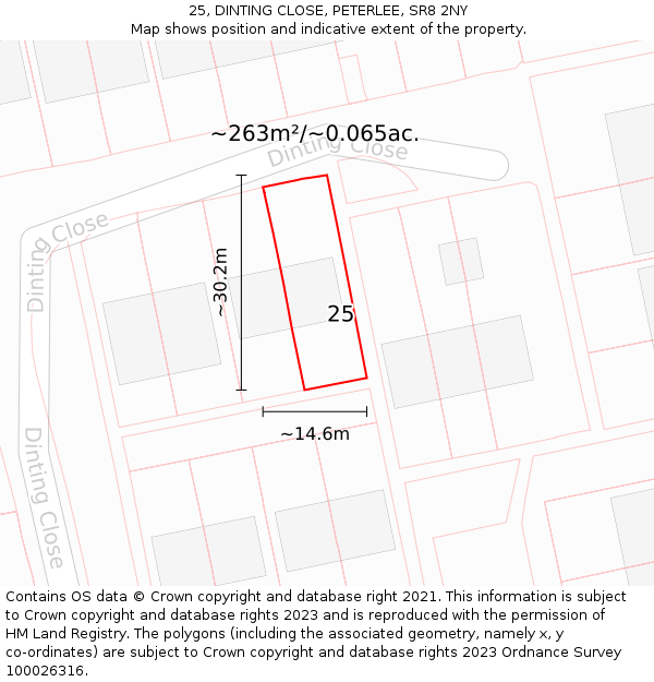 25, DINTING CLOSE, PETERLEE, SR8 2NY: Plot and title map