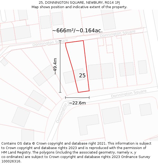 25, DONNINGTON SQUARE, NEWBURY, RG14 1PJ: Plot and title map