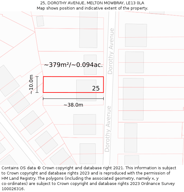 25, DOROTHY AVENUE, MELTON MOWBRAY, LE13 0LA: Plot and title map