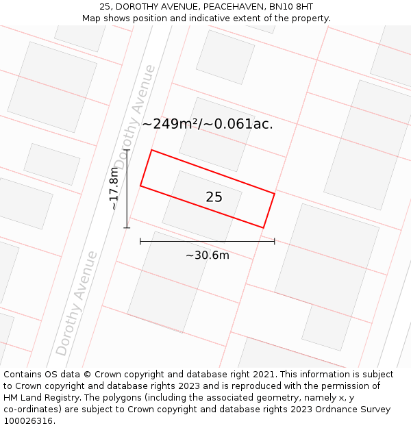 25, DOROTHY AVENUE, PEACEHAVEN, BN10 8HT: Plot and title map