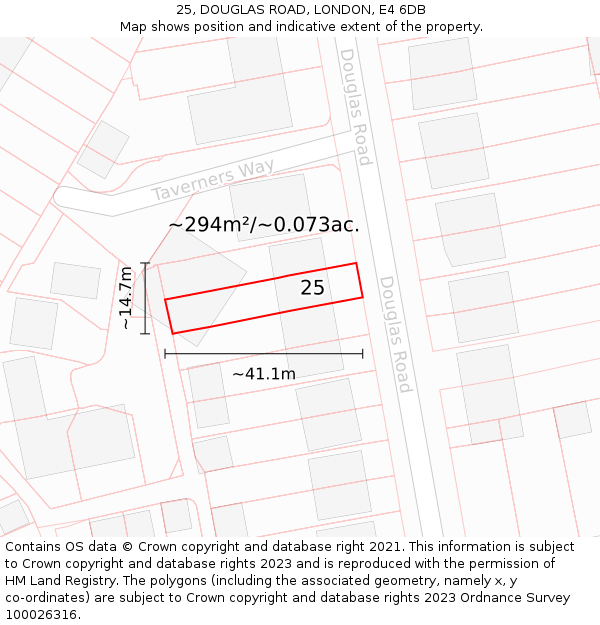 25, DOUGLAS ROAD, LONDON, E4 6DB: Plot and title map