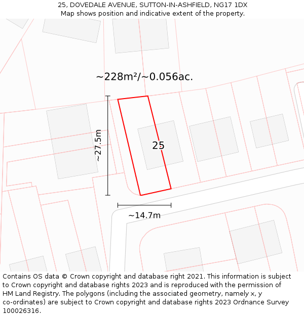 25, DOVEDALE AVENUE, SUTTON-IN-ASHFIELD, NG17 1DX: Plot and title map