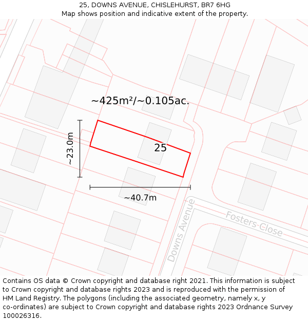 25, DOWNS AVENUE, CHISLEHURST, BR7 6HG: Plot and title map