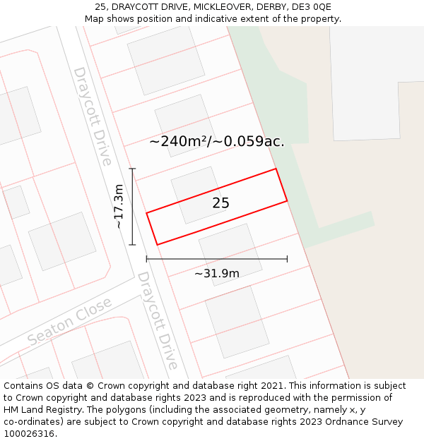 25, DRAYCOTT DRIVE, MICKLEOVER, DERBY, DE3 0QE: Plot and title map
