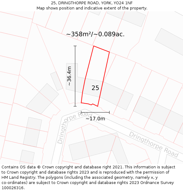 25, DRINGTHORPE ROAD, YORK, YO24 1NF: Plot and title map