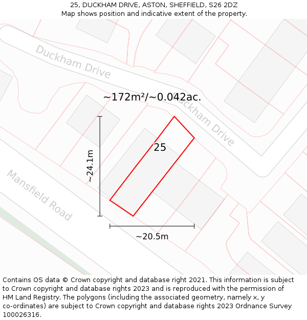 25, DUCKHAM DRIVE, ASTON, SHEFFIELD, S26 2DZ: Plot and title map