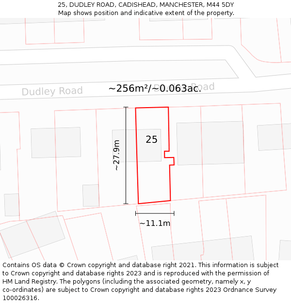 25, DUDLEY ROAD, CADISHEAD, MANCHESTER, M44 5DY: Plot and title map