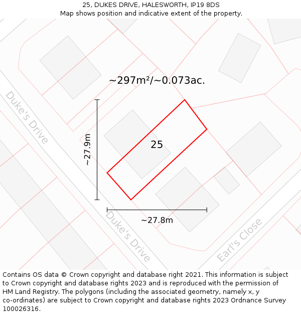 25, DUKES DRIVE, HALESWORTH, IP19 8DS: Plot and title map