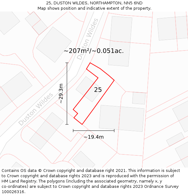 25, DUSTON WILDES, NORTHAMPTON, NN5 6ND: Plot and title map