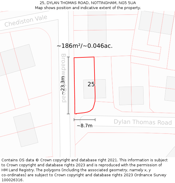 25, DYLAN THOMAS ROAD, NOTTINGHAM, NG5 5UA: Plot and title map
