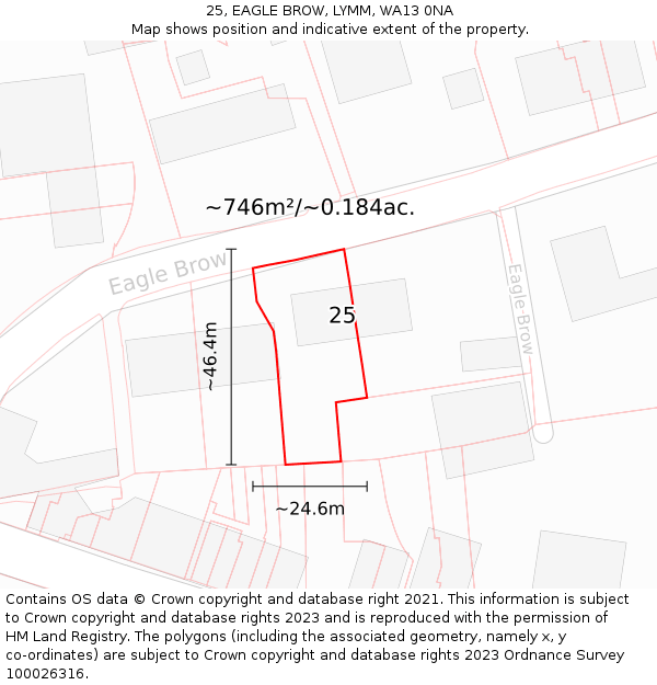 25, EAGLE BROW, LYMM, WA13 0NA: Plot and title map