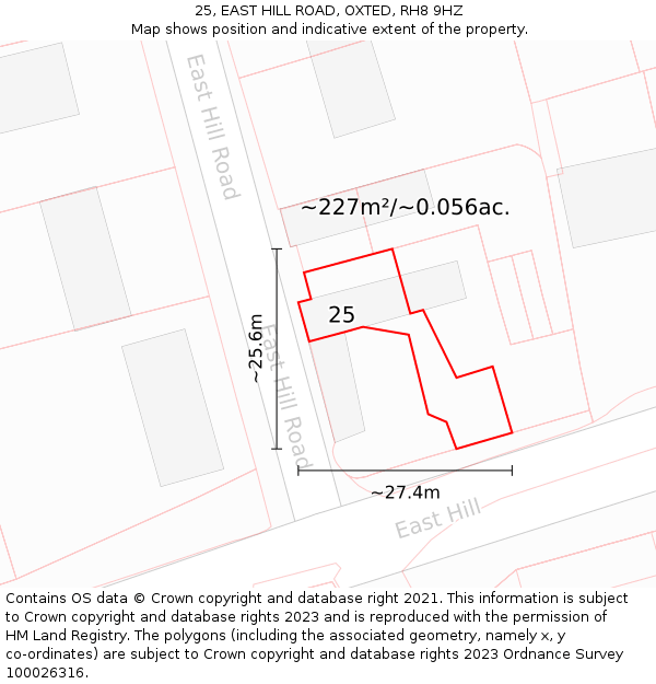 25, EAST HILL ROAD, OXTED, RH8 9HZ: Plot and title map