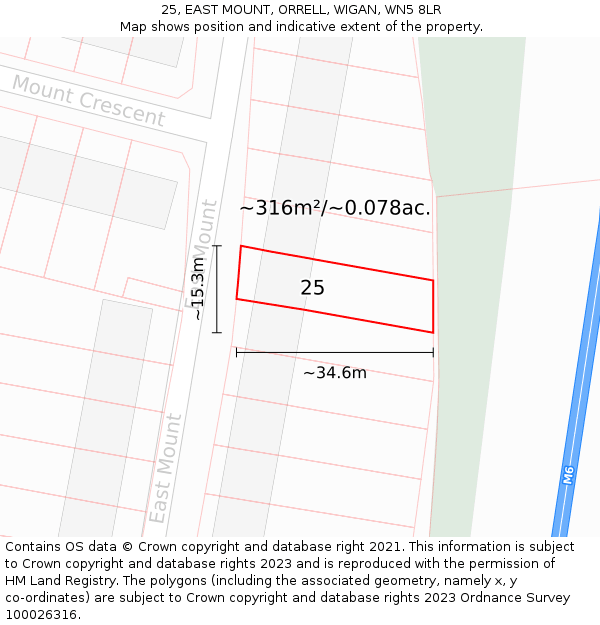 25, EAST MOUNT, ORRELL, WIGAN, WN5 8LR: Plot and title map