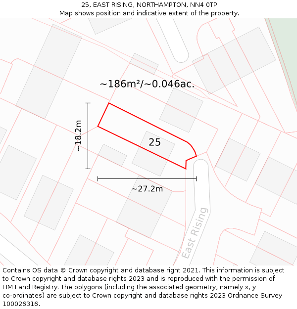 25, EAST RISING, NORTHAMPTON, NN4 0TP: Plot and title map