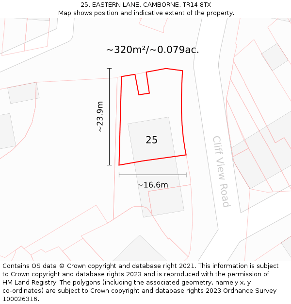 25, EASTERN LANE, CAMBORNE, TR14 8TX: Plot and title map