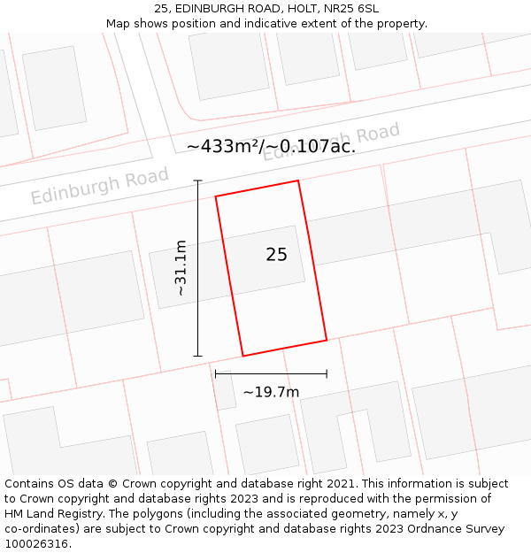 25, EDINBURGH ROAD, HOLT, NR25 6SL: Plot and title map