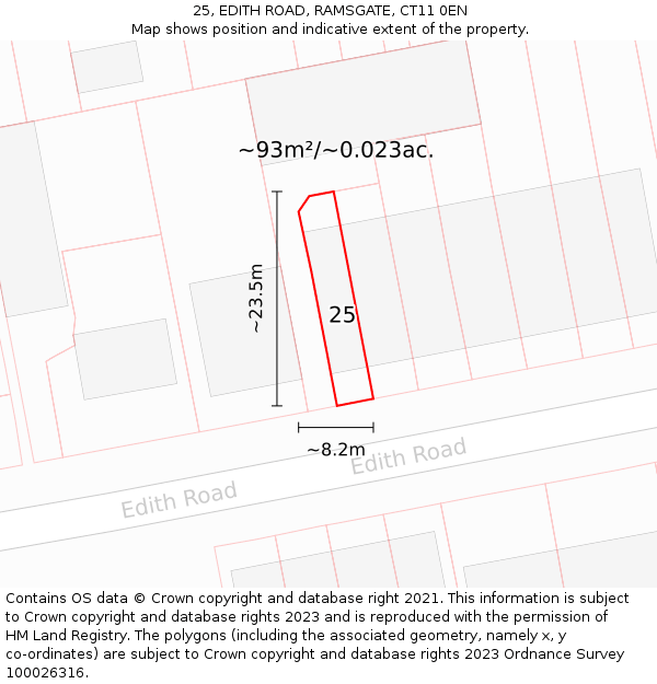 25, EDITH ROAD, RAMSGATE, CT11 0EN: Plot and title map