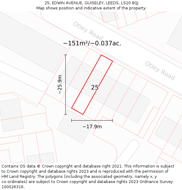 25, EDWIN AVENUE, GUISELEY, LEEDS, LS20 8QJ: Plot and title map