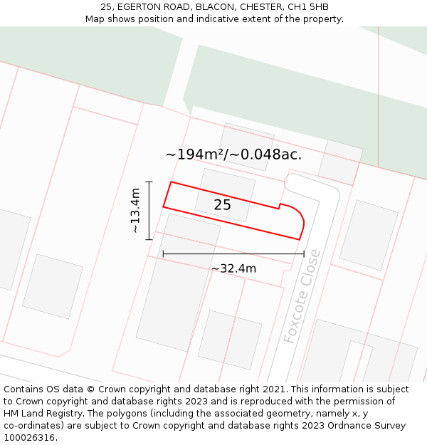 25, EGERTON ROAD, BLACON, CHESTER, CH1 5HB: Plot and title map