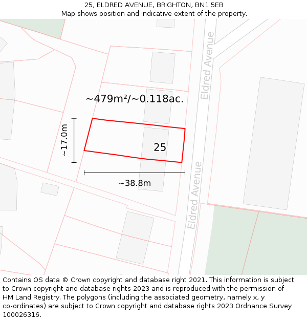 25, ELDRED AVENUE, BRIGHTON, BN1 5EB: Plot and title map