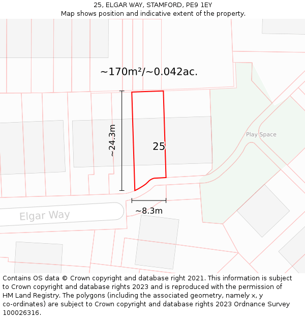 25, ELGAR WAY, STAMFORD, PE9 1EY: Plot and title map