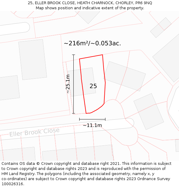 25, ELLER BROOK CLOSE, HEATH CHARNOCK, CHORLEY, PR6 9NQ: Plot and title map