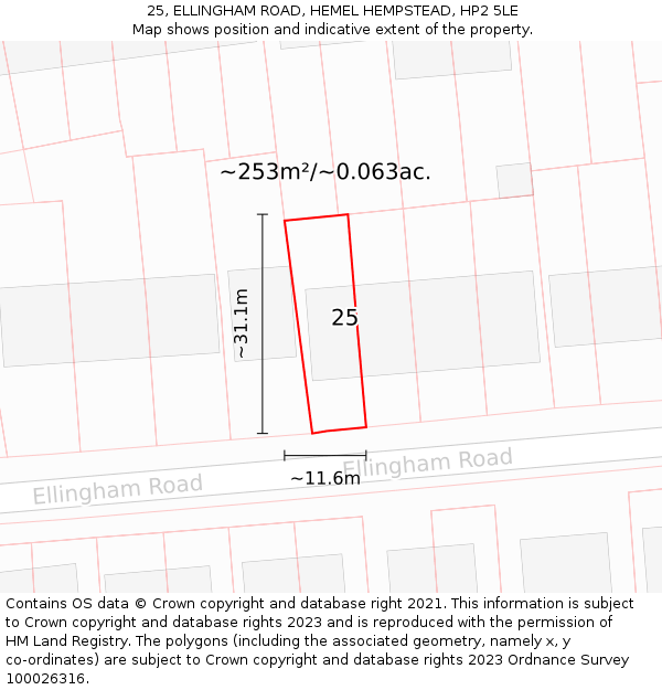 25, ELLINGHAM ROAD, HEMEL HEMPSTEAD, HP2 5LE: Plot and title map