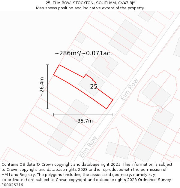 25, ELM ROW, STOCKTON, SOUTHAM, CV47 8JY: Plot and title map