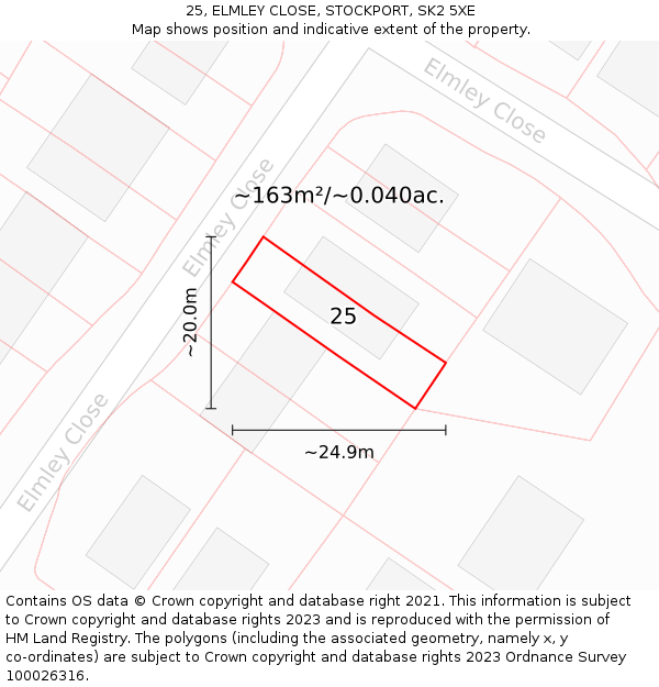 25, ELMLEY CLOSE, STOCKPORT, SK2 5XE: Plot and title map