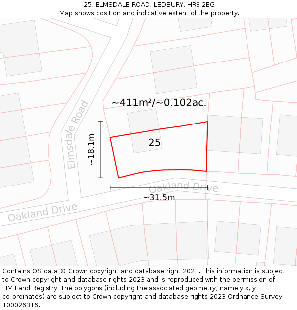 25, ELMSDALE ROAD, LEDBURY, HR8 2EG: Plot and title map