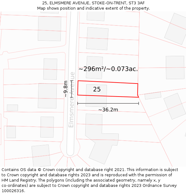 25, ELMSMERE AVENUE, STOKE-ON-TRENT, ST3 3AF: Plot and title map