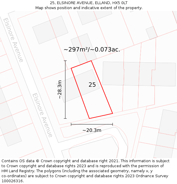 25, ELSINORE AVENUE, ELLAND, HX5 0LT: Plot and title map