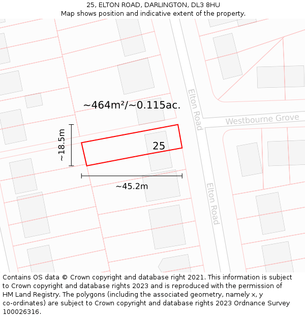 25, ELTON ROAD, DARLINGTON, DL3 8HU: Plot and title map