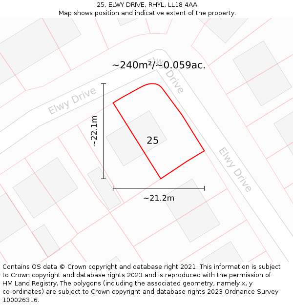 25, ELWY DRIVE, RHYL, LL18 4AA: Plot and title map