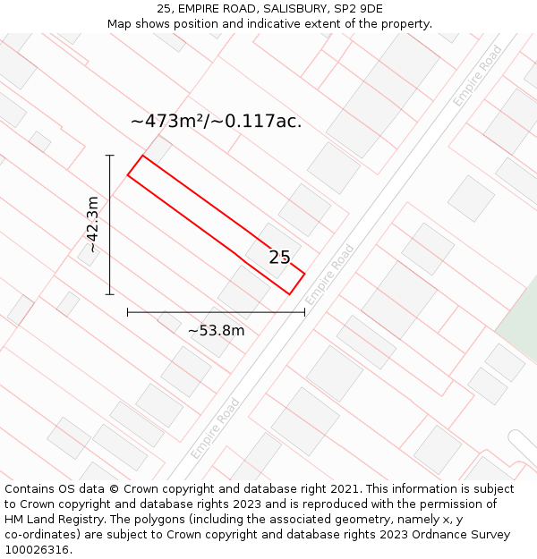 25, EMPIRE ROAD, SALISBURY, SP2 9DE: Plot and title map