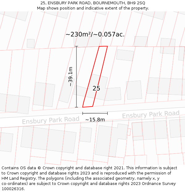 25, ENSBURY PARK ROAD, BOURNEMOUTH, BH9 2SQ: Plot and title map