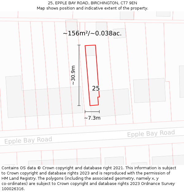 25, EPPLE BAY ROAD, BIRCHINGTON, CT7 9EN: Plot and title map