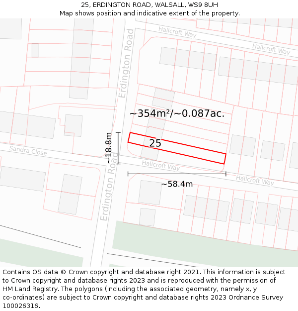 25, ERDINGTON ROAD, WALSALL, WS9 8UH: Plot and title map